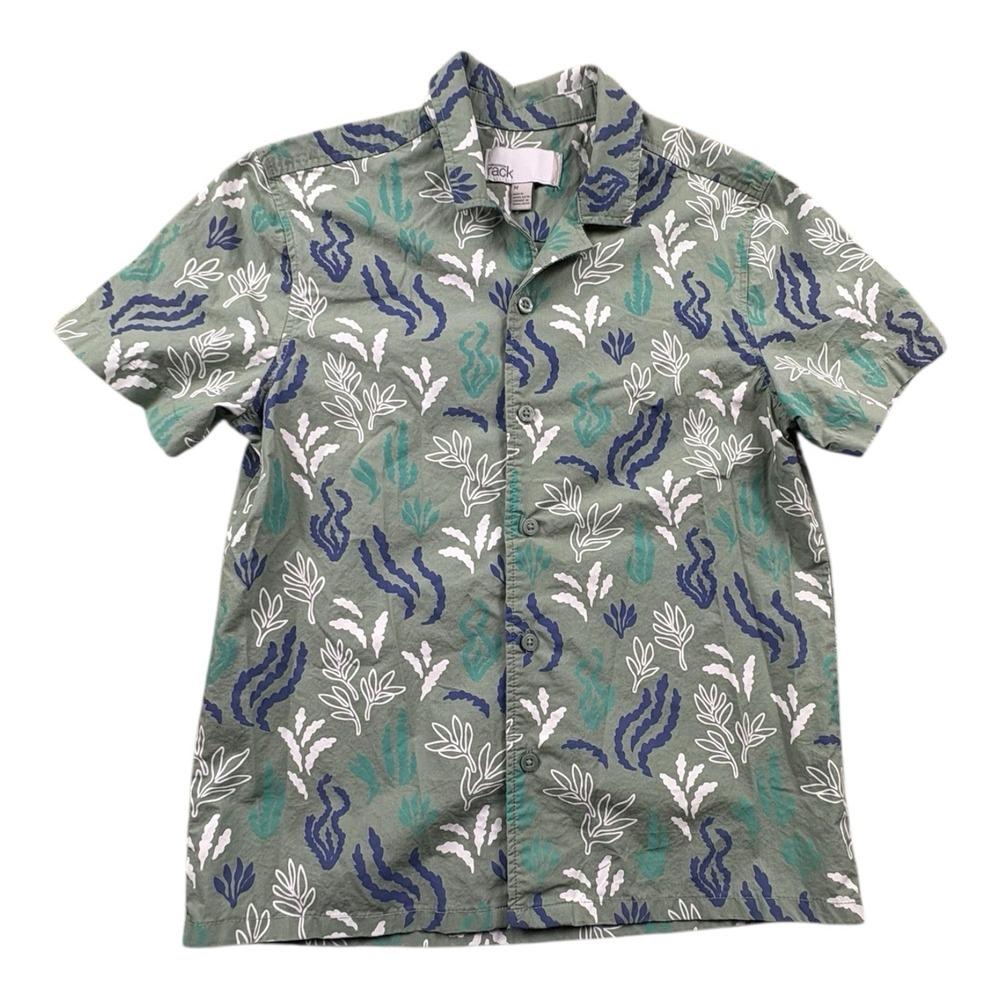 Nordstrom Rack Men's Button Up Shirt M Green Leaf‎ Print Short Sleeve Cotton
